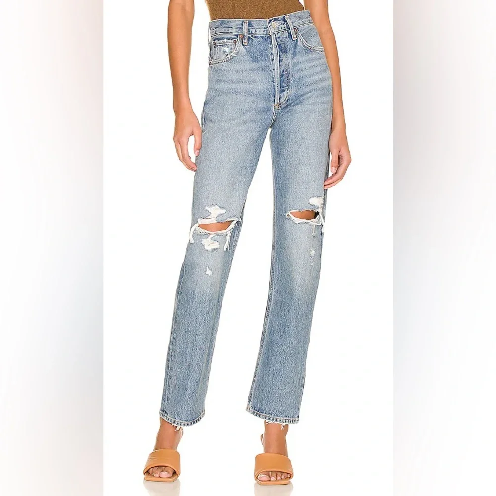 Agolde 90's Pinch Waist Jeans in Rule Womens 23 Distressed Denim High Waisted